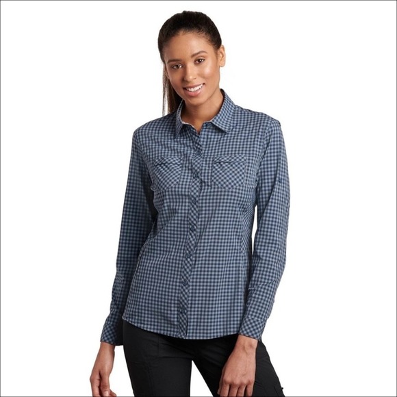 Kuhl Ezra Plaid Button Up Shirt Long Sleeve Outdoor Adventure Women's Sz M Blue - Picture 15 of 16